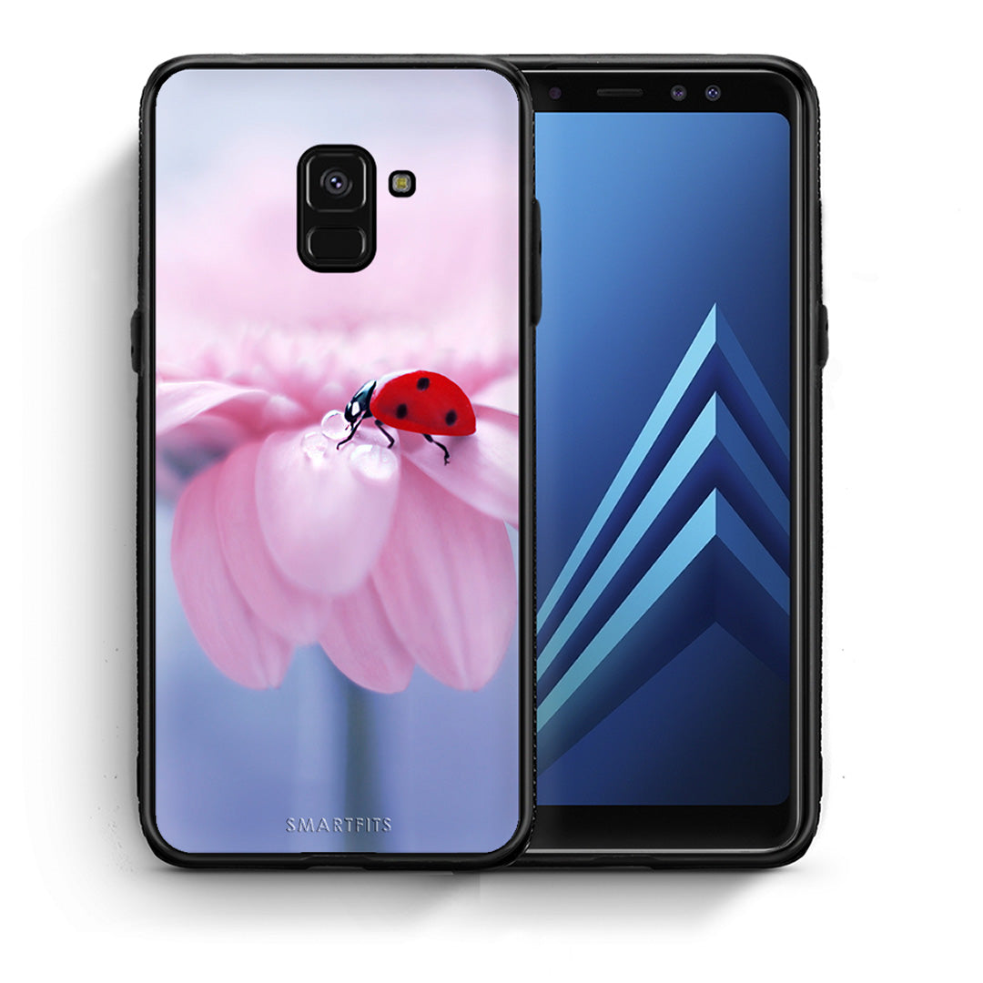 Θήκη Samsung A8 Ladybug Flower από τη Smartfits με σχέδιο στο πίσω μέρος και μαύρο περίβλημα | Samsung A8 Ladybug Flower case with colorful back and black bezels