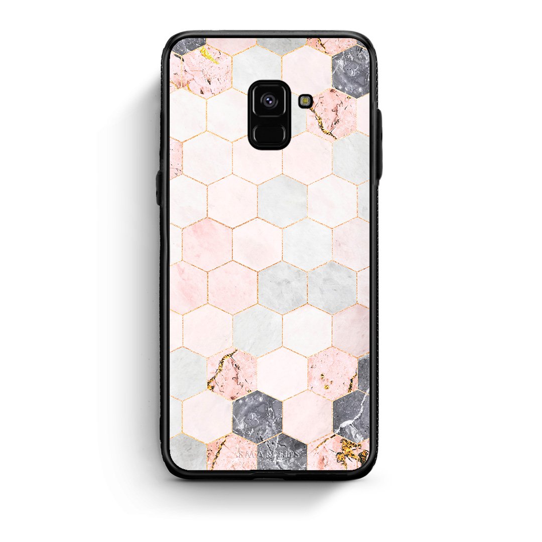 4 - Samsung A8 Hexagon Pink Marble case, cover, bumper