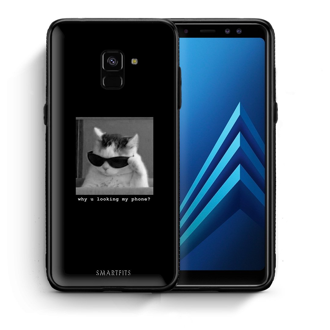 Θήκη Samsung A8 Meme Cat από τη Smartfits με σχέδιο στο πίσω μέρος και μαύρο περίβλημα | Samsung A8 Meme Cat case with colorful back and black bezels