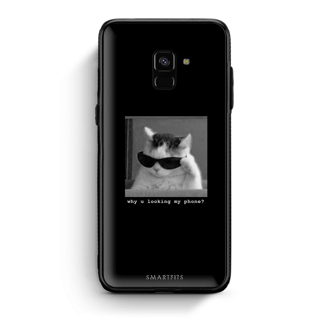 Samsung A8 Meme Cat θήκη από τη Smartfits με σχέδιο στο πίσω μέρος και μαύρο περίβλημα | Smartphone case with colorful back and black bezels by Smartfits