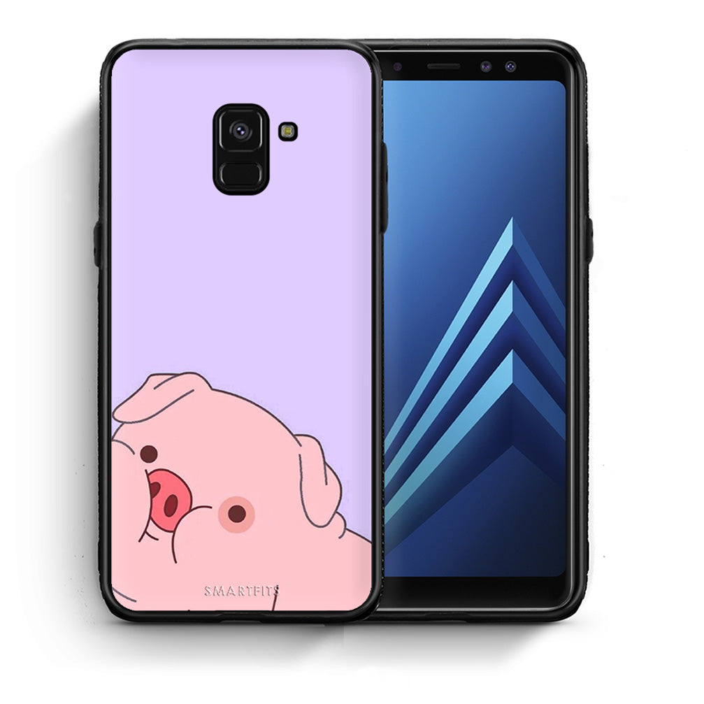 Θήκη Αγίου Βαλεντίνου Samsung A8 Pig Love 2 από τη Smartfits με σχέδιο στο πίσω μέρος και μαύρο περίβλημα | Samsung A8 Pig Love 2 case with colorful back and black bezels