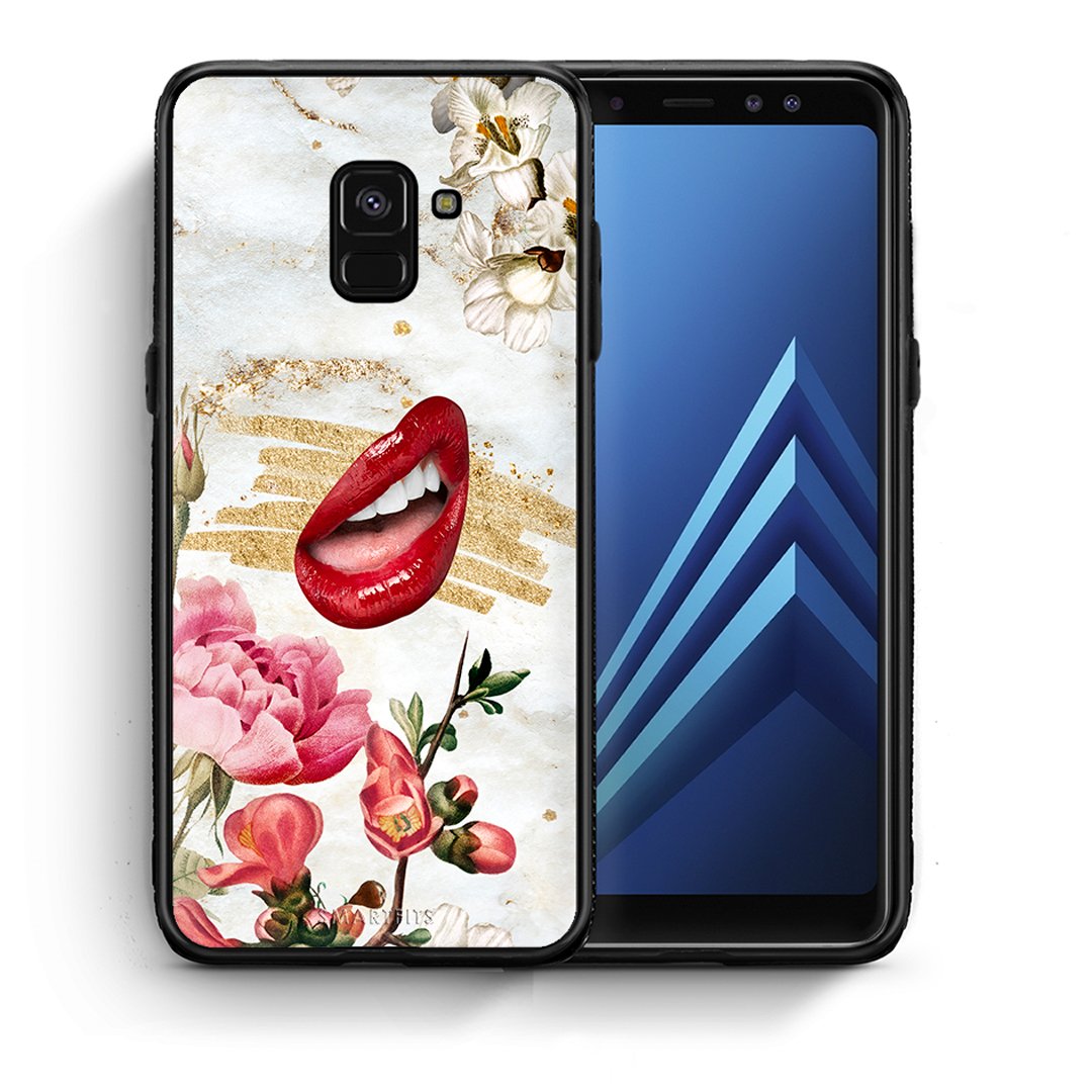 Θήκη Samsung A8 Red Lips από τη Smartfits με σχέδιο στο πίσω μέρος και μαύρο περίβλημα | Samsung A8 Red Lips case with colorful back and black bezels