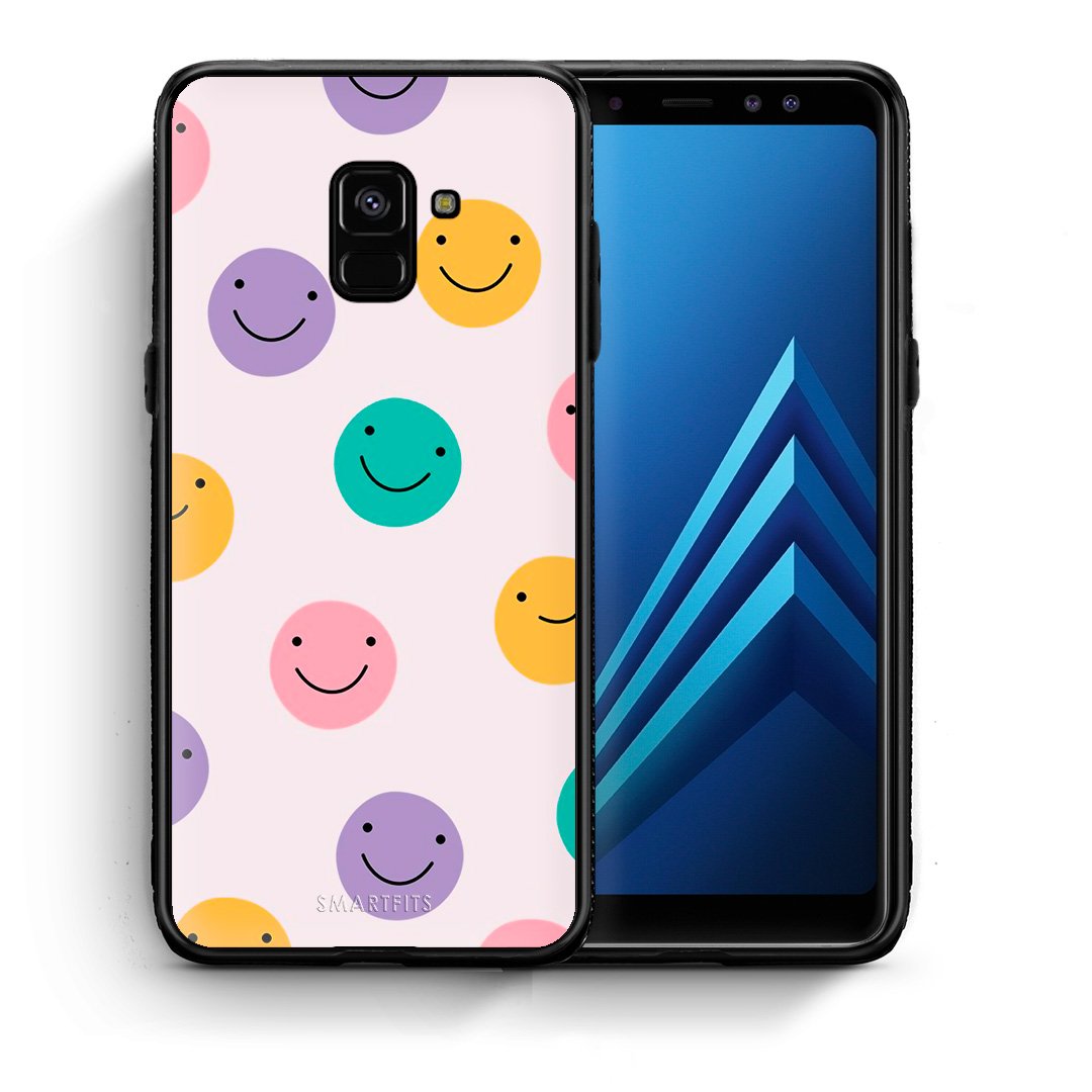 Θήκη Samsung A8 Smiley Faces από τη Smartfits με σχέδιο στο πίσω μέρος και μαύρο περίβλημα | Samsung A8 Smiley Faces case with colorful back and black bezels
