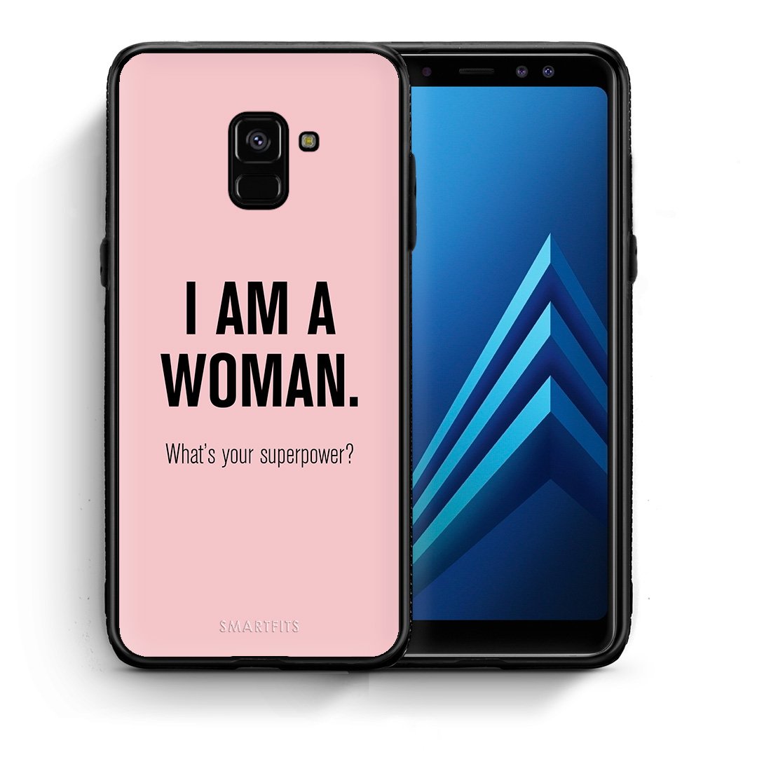 Θήκη Samsung A8 Superpower Woman από τη Smartfits με σχέδιο στο πίσω μέρος και μαύρο περίβλημα | Samsung A8 Superpower Woman case with colorful back and black bezels