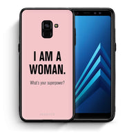 Thumbnail for Θήκη Samsung A8 Superpower Woman από τη Smartfits με σχέδιο στο πίσω μέρος και μαύρο περίβλημα | Samsung A8 Superpower Woman case with colorful back and black bezels