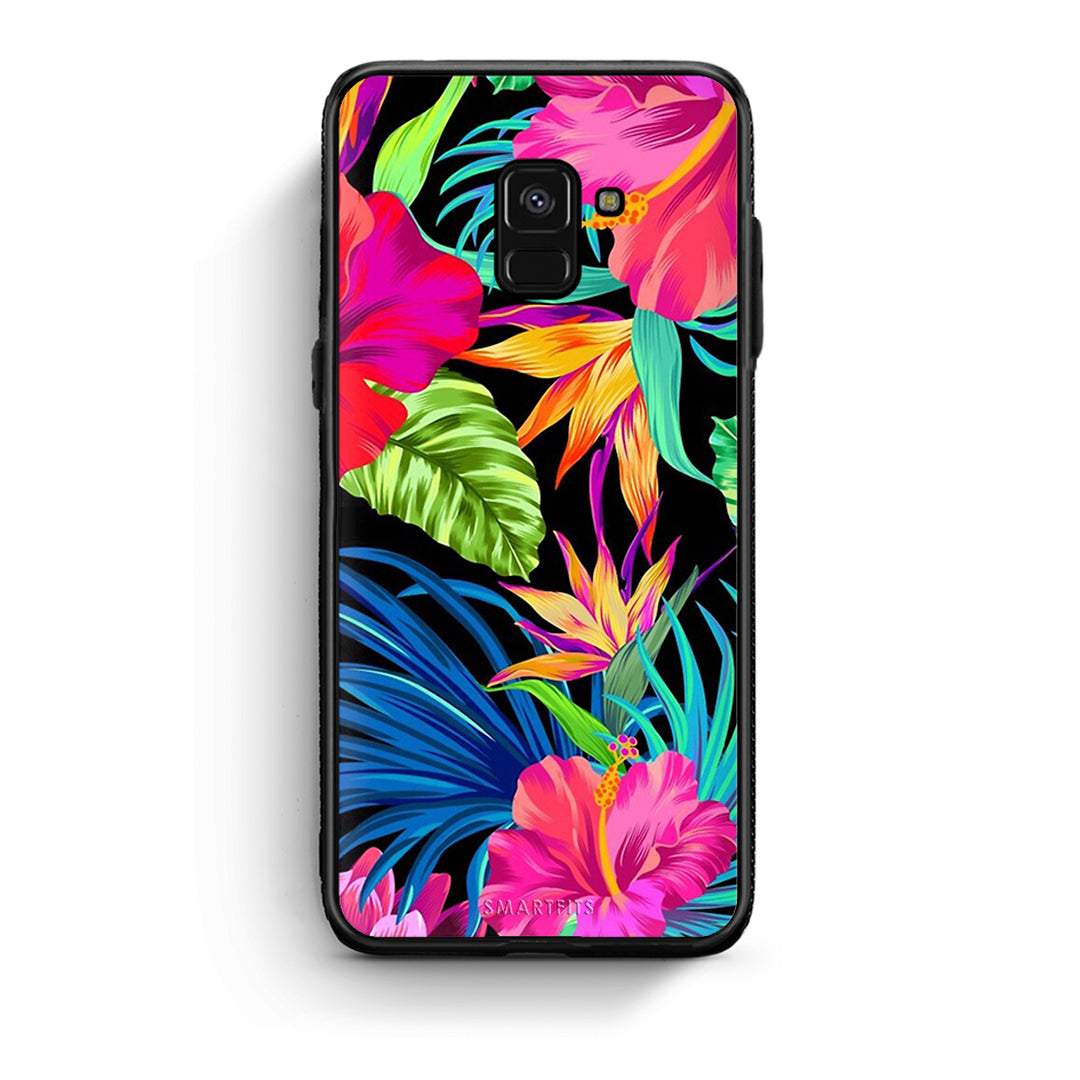 Samsung A8 Tropical Flowers θήκη από τη Smartfits με σχέδιο στο πίσω μέρος και μαύρο περίβλημα | Smartphone case with colorful back and black bezels by Smartfits