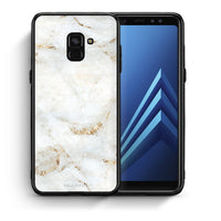 Thumbnail for Θήκη Samsung A8 White Gold Marble από τη Smartfits με σχέδιο στο πίσω μέρος και μαύρο περίβλημα | Samsung A8 White Gold Marble case with colorful back and black bezels