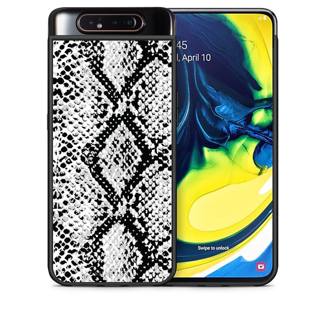 Θήκη Samsung A80 White Snake Animal από τη Smartfits με σχέδιο στο πίσω μέρος και μαύρο περίβλημα | Samsung A80 White Snake Animal case with colorful back and black bezels