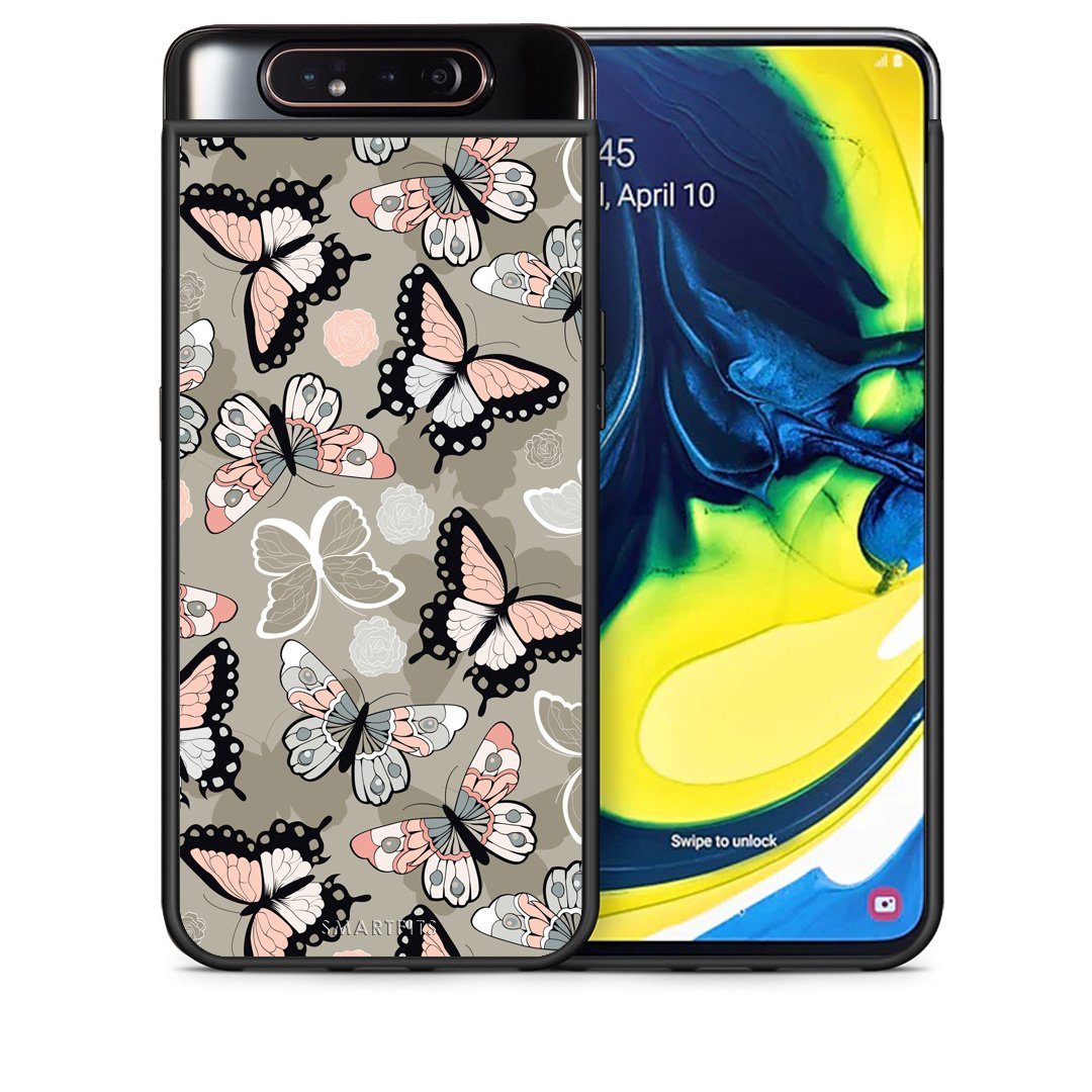 Θήκη Samsung A80 Butterflies Boho από τη Smartfits με σχέδιο στο πίσω μέρος και μαύρο περίβλημα | Samsung A80 Butterflies Boho case with colorful back and black bezels