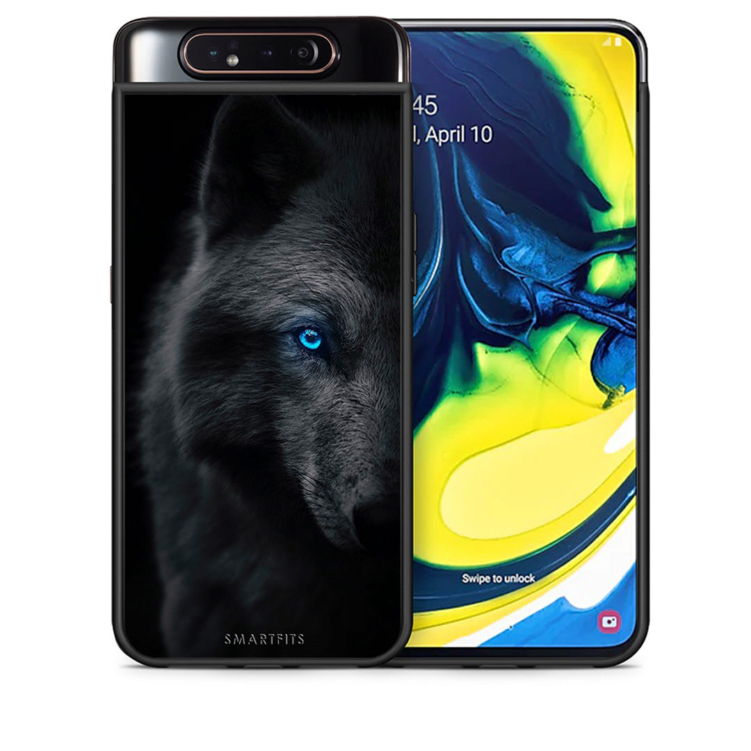 Θήκη Samsung A80 Dark Wolf από τη Smartfits με σχέδιο στο πίσω μέρος και μαύρο περίβλημα | Samsung A80 Dark Wolf case with colorful back and black bezels