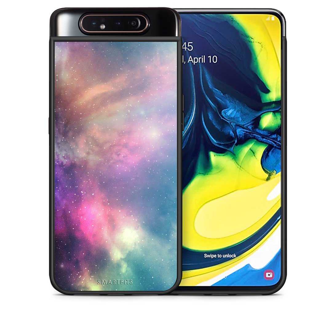 Θήκη Samsung A80 Rainbow Galaxy από τη Smartfits με σχέδιο στο πίσω μέρος και μαύρο περίβλημα | Samsung A80 Rainbow Galaxy case with colorful back and black bezels