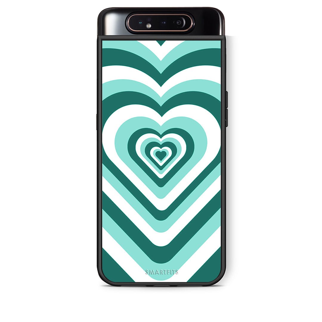 Samsung A80 Green Hearts θήκη από τη Smartfits με σχέδιο στο πίσω μέρος και μαύρο περίβλημα | Smartphone case with colorful back and black bezels by Smartfits