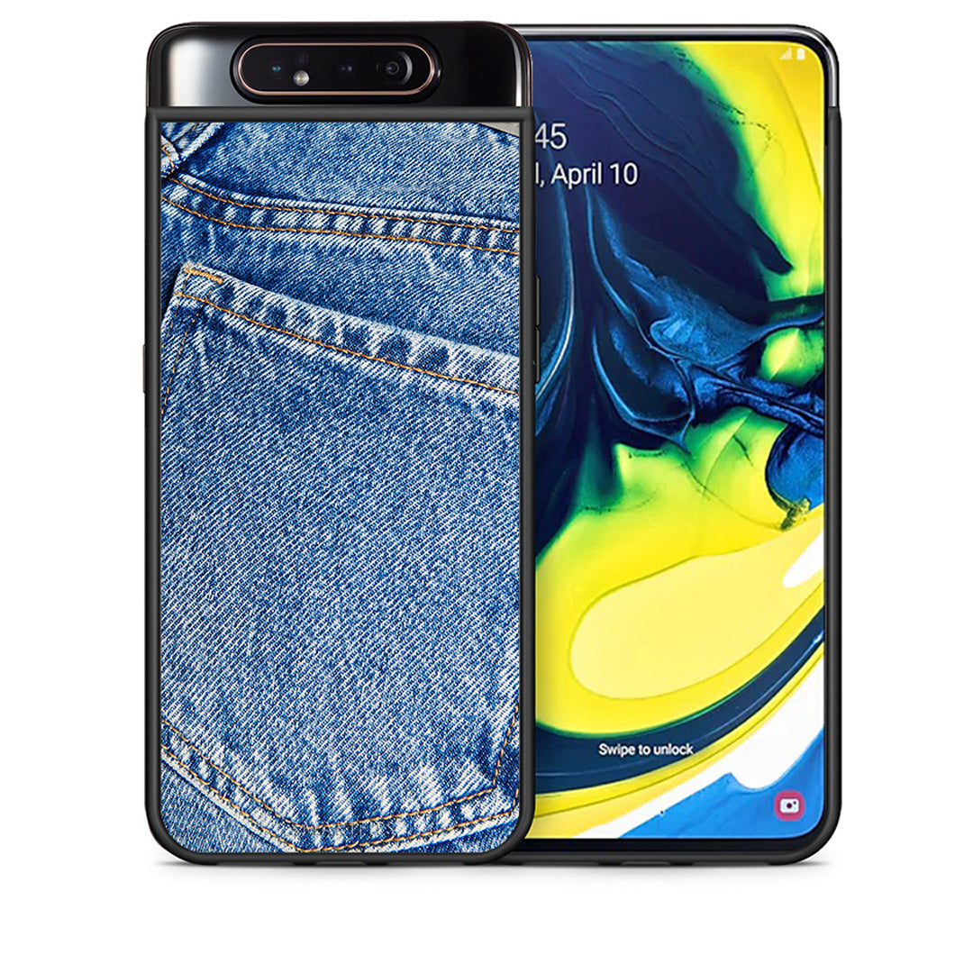 Θήκη Samsung A80 Jeans Pocket από τη Smartfits με σχέδιο στο πίσω μέρος και μαύρο περίβλημα | Samsung A80 Jeans Pocket case with colorful back and black bezels