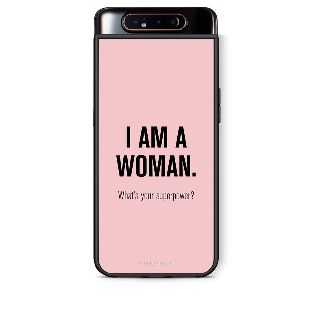 Samsung A80 Superpower Woman θήκη από τη Smartfits με σχέδιο στο πίσω μέρος και μαύρο περίβλημα | Smartphone case with colorful back and black bezels by Smartfits