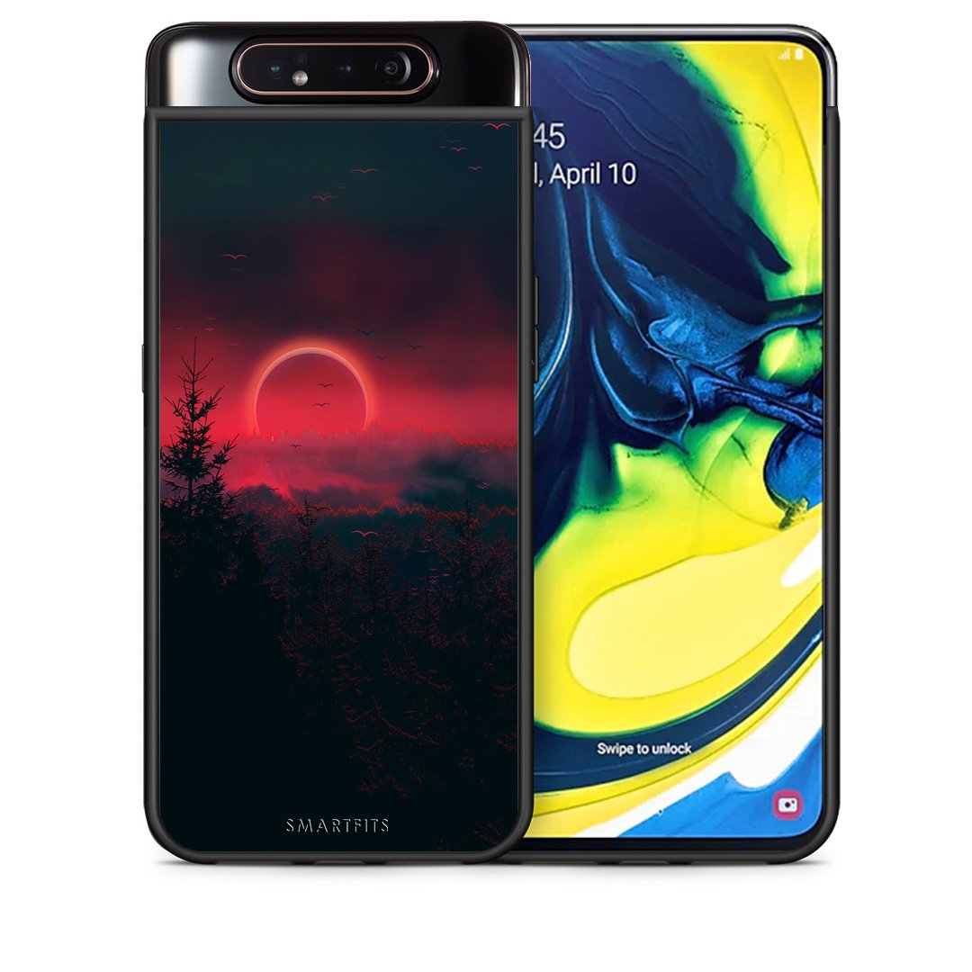 Θήκη Samsung A80 Sunset Tropic από τη Smartfits με σχέδιο στο πίσω μέρος και μαύρο περίβλημα | Samsung A80 Sunset Tropic case with colorful back and black bezels