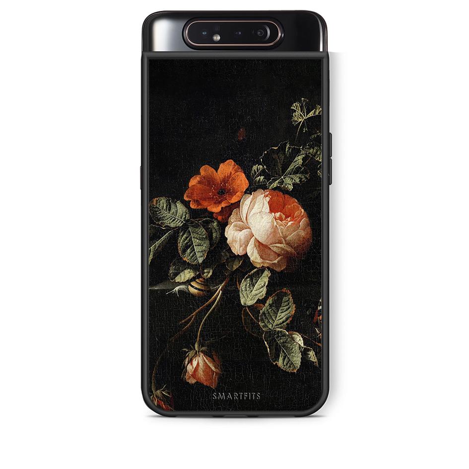 Samsung A80 Vintage Roses θήκη από τη Smartfits με σχέδιο στο πίσω μέρος και μαύρο περίβλημα | Smartphone case with colorful back and black bezels by Smartfits