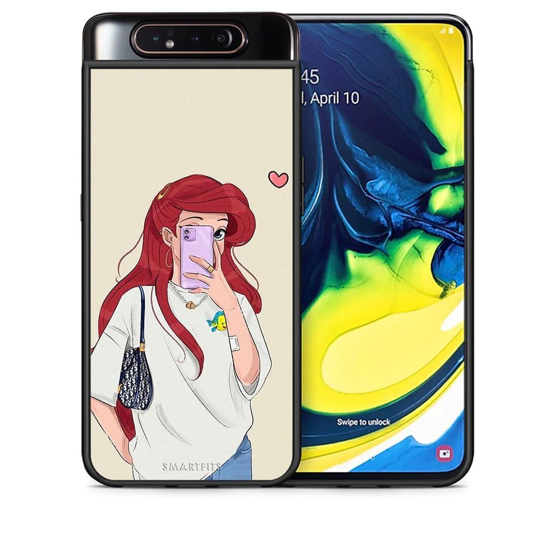 Θήκη Samsung A80 Walking Mermaid από τη Smartfits με σχέδιο στο πίσω μέρος και μαύρο περίβλημα | Samsung A80 Walking Mermaid case with colorful back and black bezels