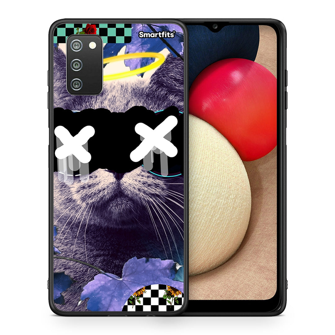 Θήκη Samsung A02s Cat Collage από τη Smartfits με σχέδιο στο πίσω μέρος και μαύρο περίβλημα | Samsung A02s Cat Collage case with colorful back and black bezels