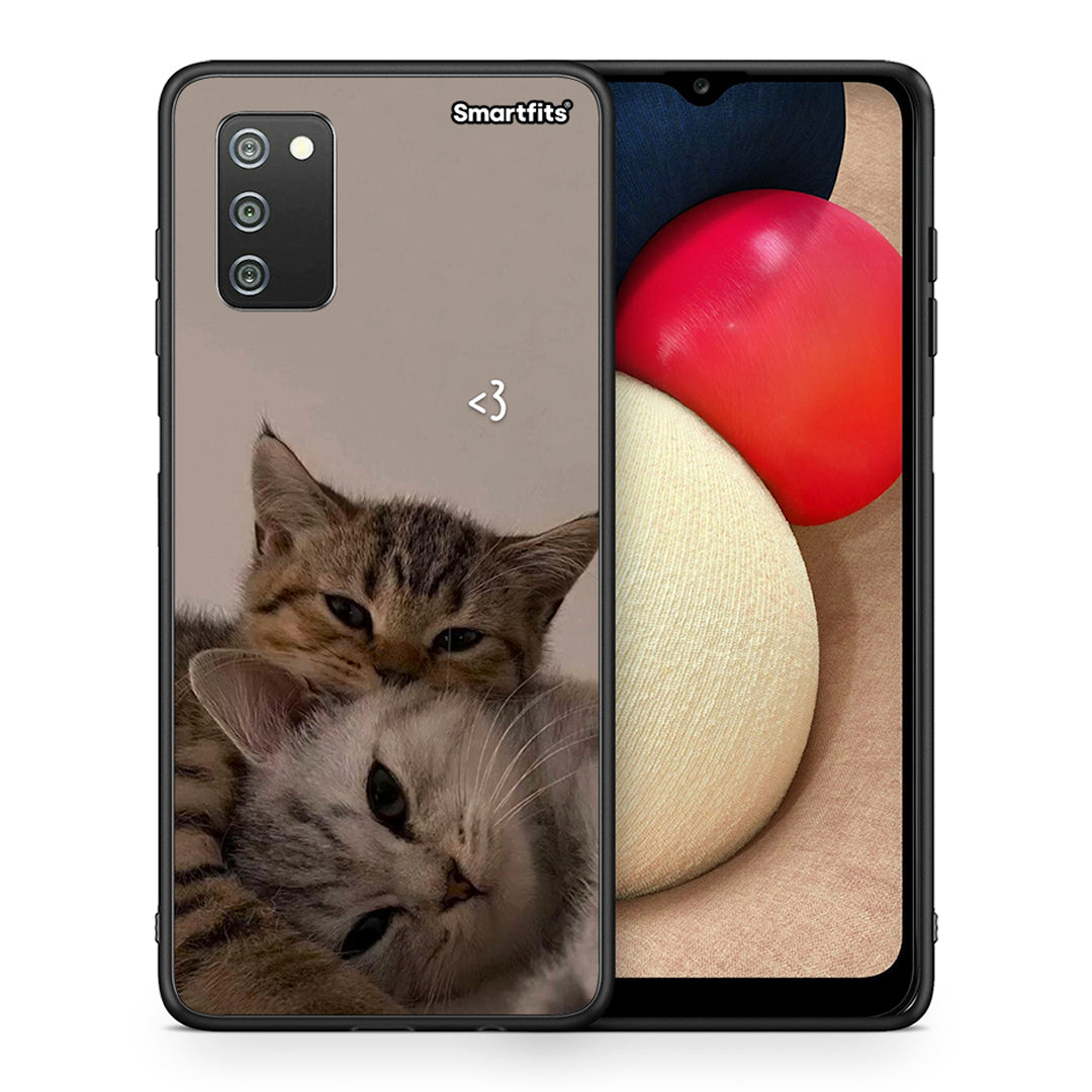 Θήκη Samsung A02s Cats In Love από τη Smartfits με σχέδιο στο πίσω μέρος και μαύρο περίβλημα | Samsung A02s Cats In Love case with colorful back and black bezels