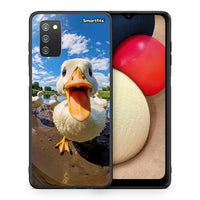 Thumbnail for Θήκη Samsung A02s Duck Face από τη Smartfits με σχέδιο στο πίσω μέρος και μαύρο περίβλημα | Samsung A02s Duck Face case with colorful back and black bezels