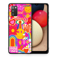 Thumbnail for Θήκη Samsung A02s Hippie Love από τη Smartfits με σχέδιο στο πίσω μέρος και μαύρο περίβλημα | Samsung A02s Hippie Love case with colorful back and black bezels