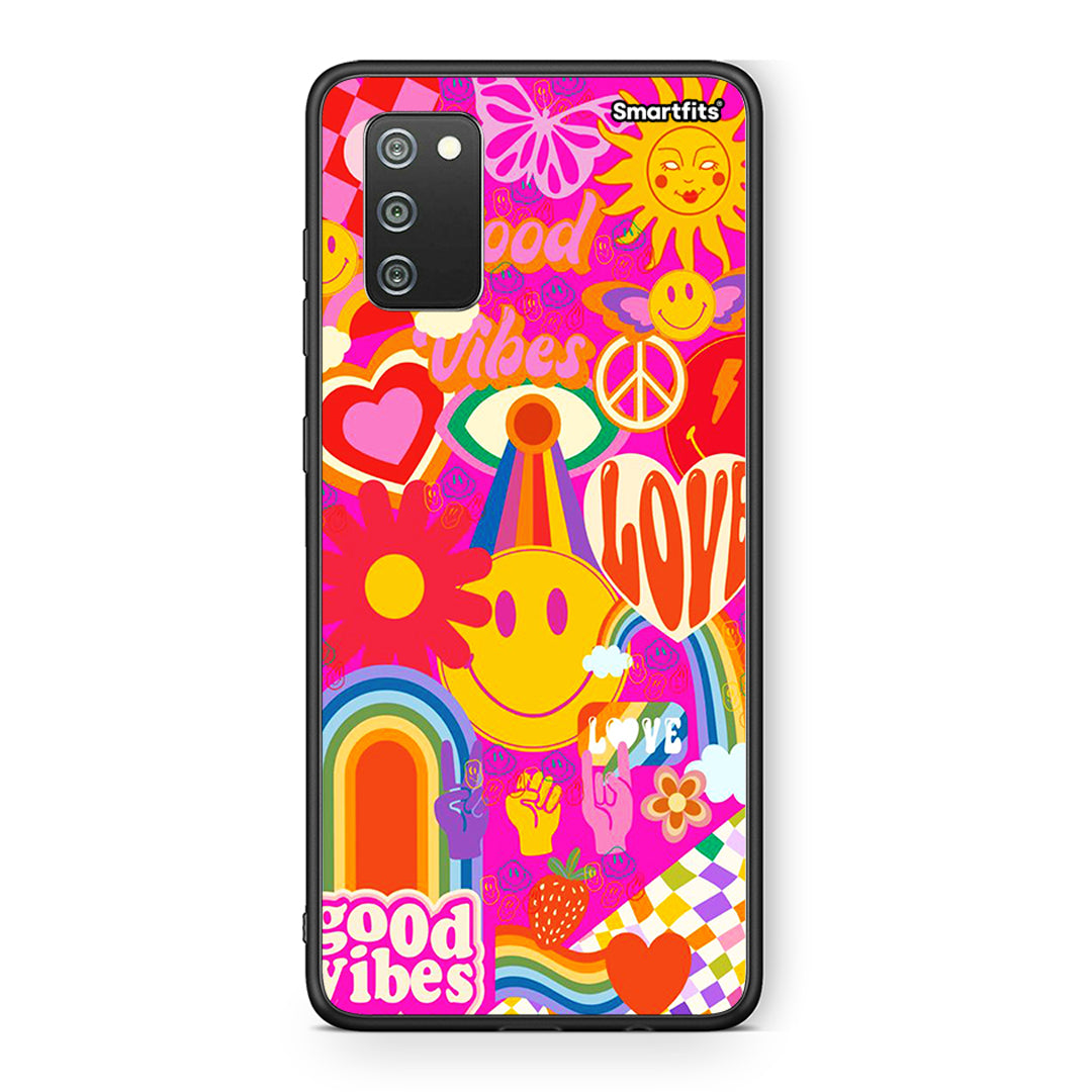 Samsung A02s Hippie Love θήκη από τη Smartfits με σχέδιο στο πίσω μέρος και μαύρο περίβλημα | Smartphone case with colorful back and black bezels by Smartfits