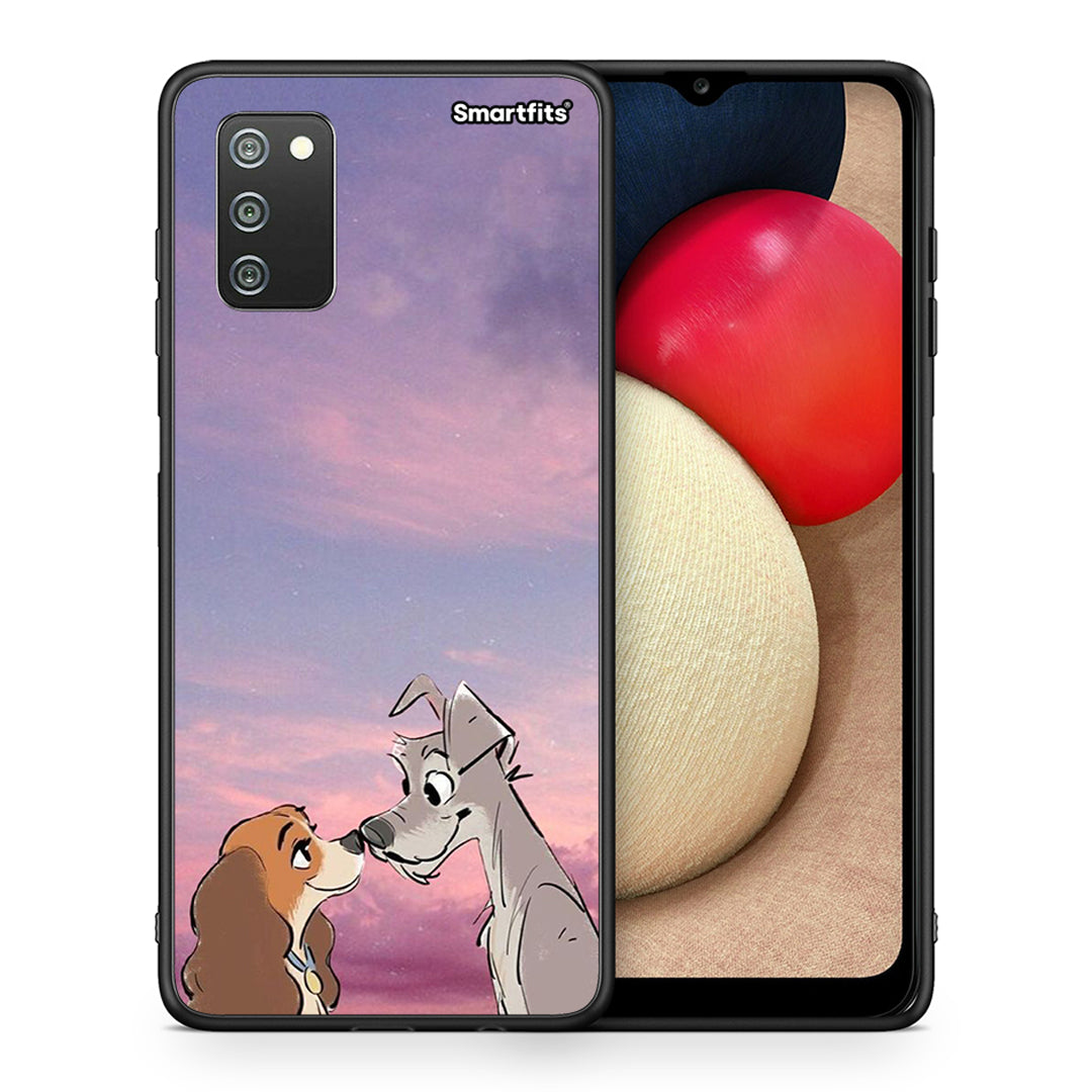 Θήκη Samsung A02s Lady And Tramp από τη Smartfits με σχέδιο στο πίσω μέρος και μαύρο περίβλημα | Samsung A02s Lady And Tramp case with colorful back and black bezels