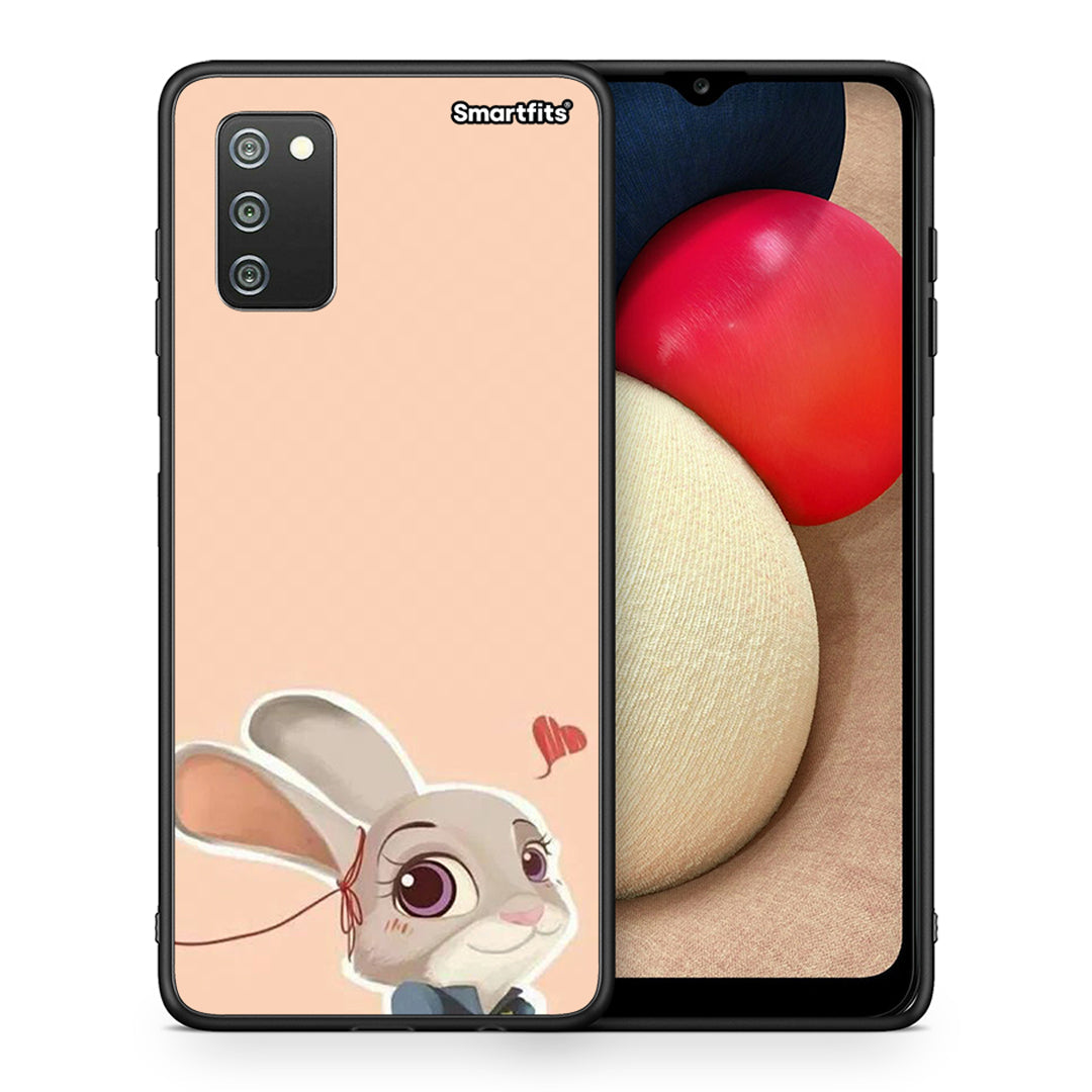 Θήκη Samsung A02s Nick Wilde And Judy Hopps Love 2 από τη Smartfits με σχέδιο στο πίσω μέρος και μαύρο περίβλημα | Samsung A02s Nick Wilde And Judy Hopps Love 2 case with colorful back and black bezels