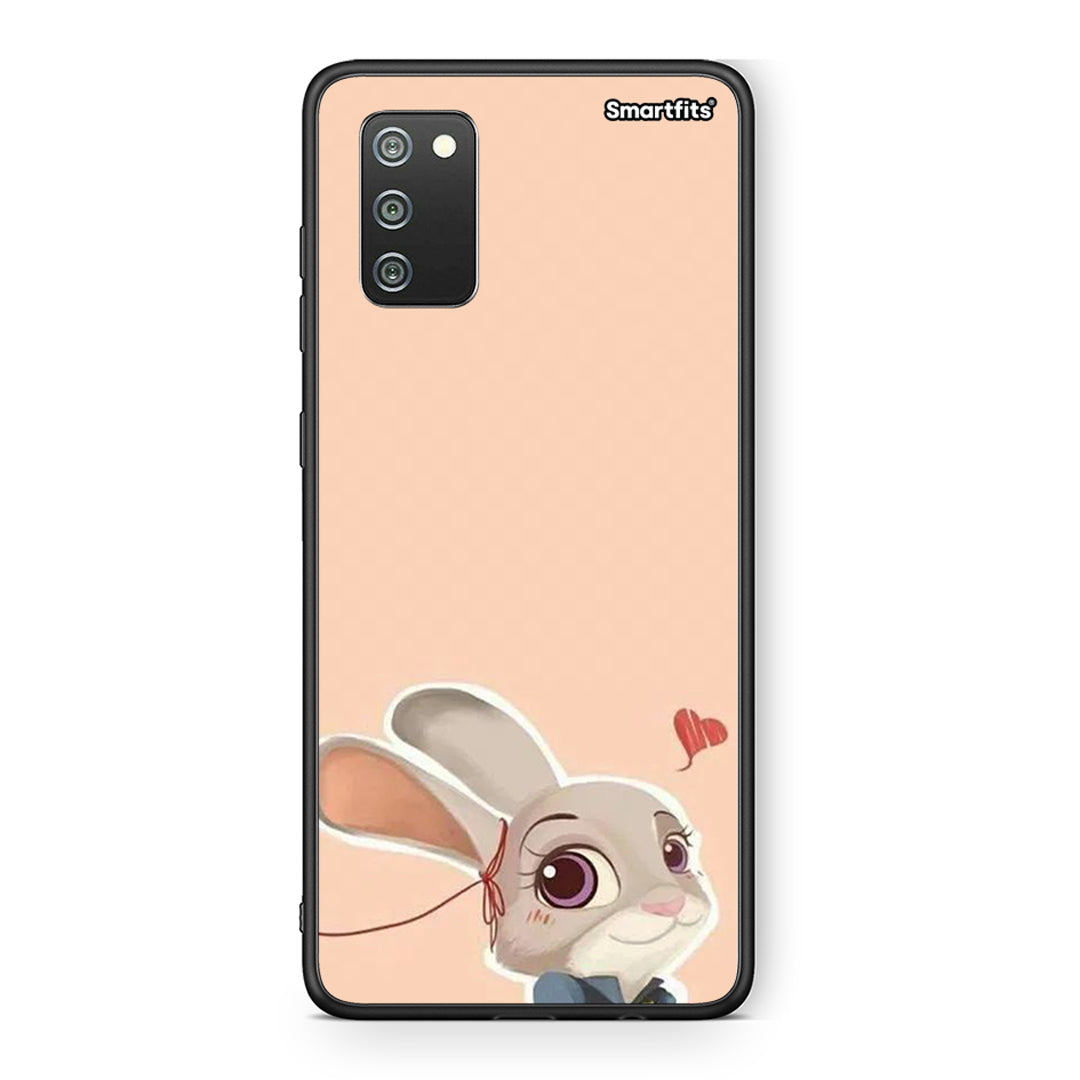 Samsung A02s Nick Wilde And Judy Hopps Love 2 θήκη από τη Smartfits με σχέδιο στο πίσω μέρος και μαύρο περίβλημα | Smartphone case with colorful back and black bezels by Smartfits