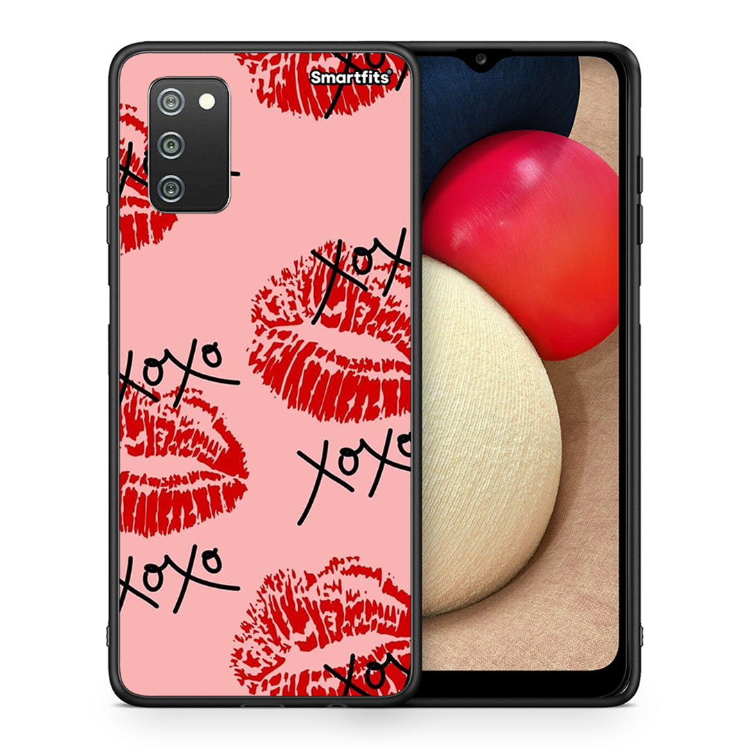 Θήκη Samsung A02s XOXO Lips από τη Smartfits με σχέδιο στο πίσω μέρος και μαύρο περίβλημα | Samsung A02s XOXO Lips case with colorful back and black bezels