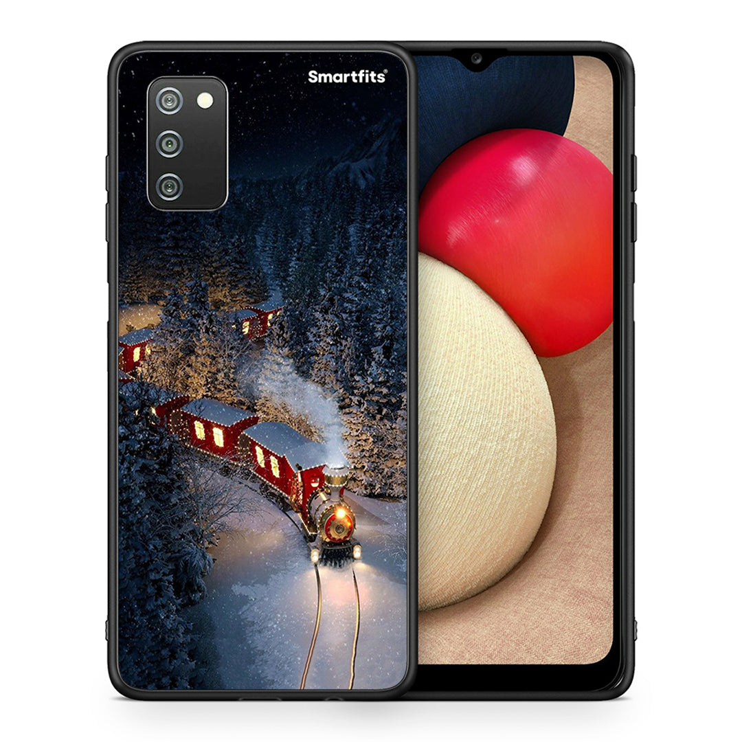 Θήκη Samsung A02s Xmas Train από τη Smartfits με σχέδιο στο πίσω μέρος και μαύρο περίβλημα | Samsung A02s Xmas Train case with colorful back and black bezels