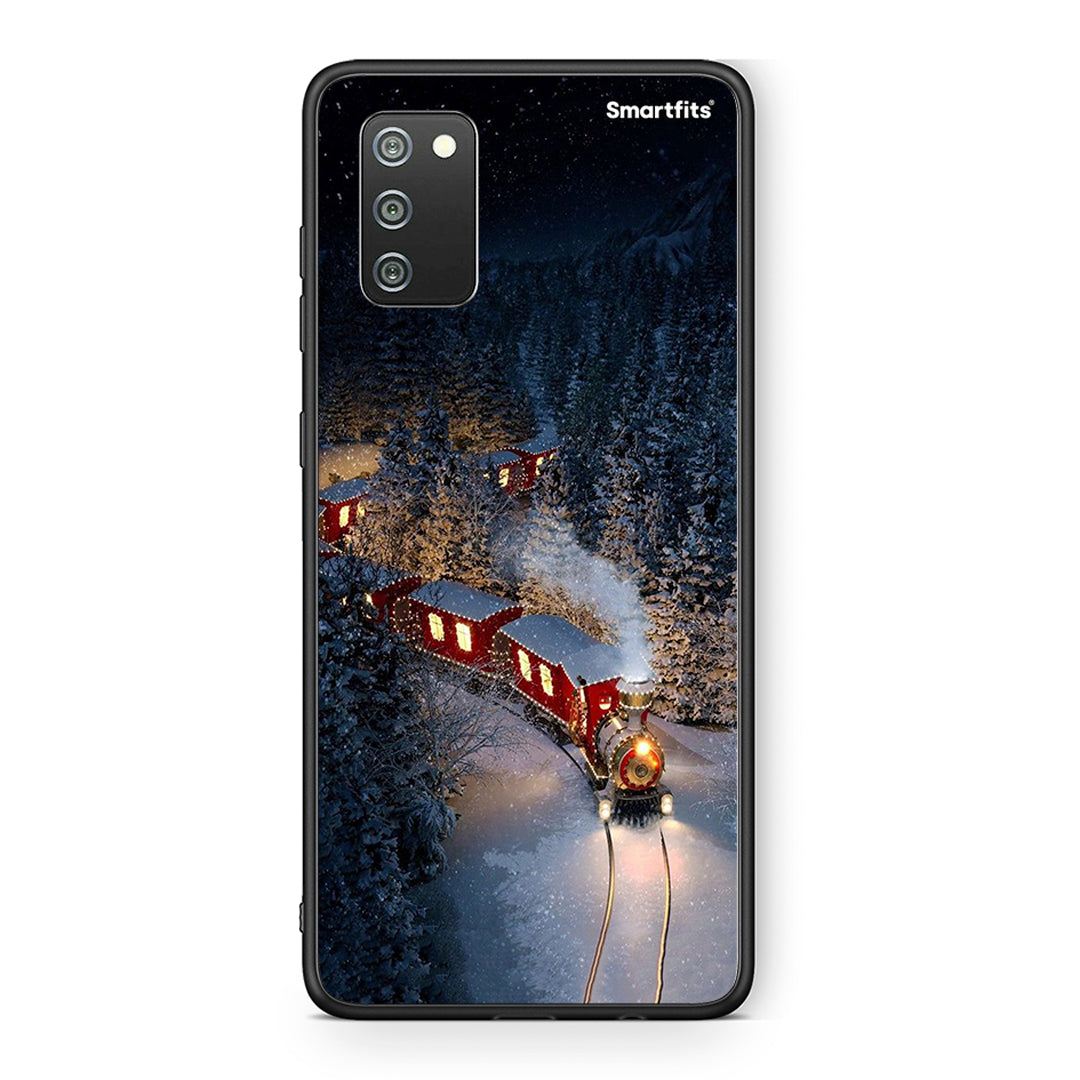 Samsung A02s Xmas Train θήκη από τη Smartfits με σχέδιο στο πίσω μέρος και μαύρο περίβλημα | Smartphone case with colorful back and black bezels by Smartfits