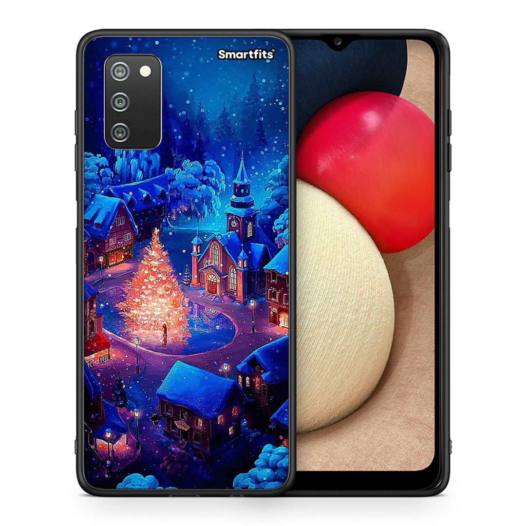 Θήκη Samsung A02s Xmas Village από τη Smartfits με σχέδιο στο πίσω μέρος και μαύρο περίβλημα | Samsung A02s Xmas Village case with colorful back and black bezels