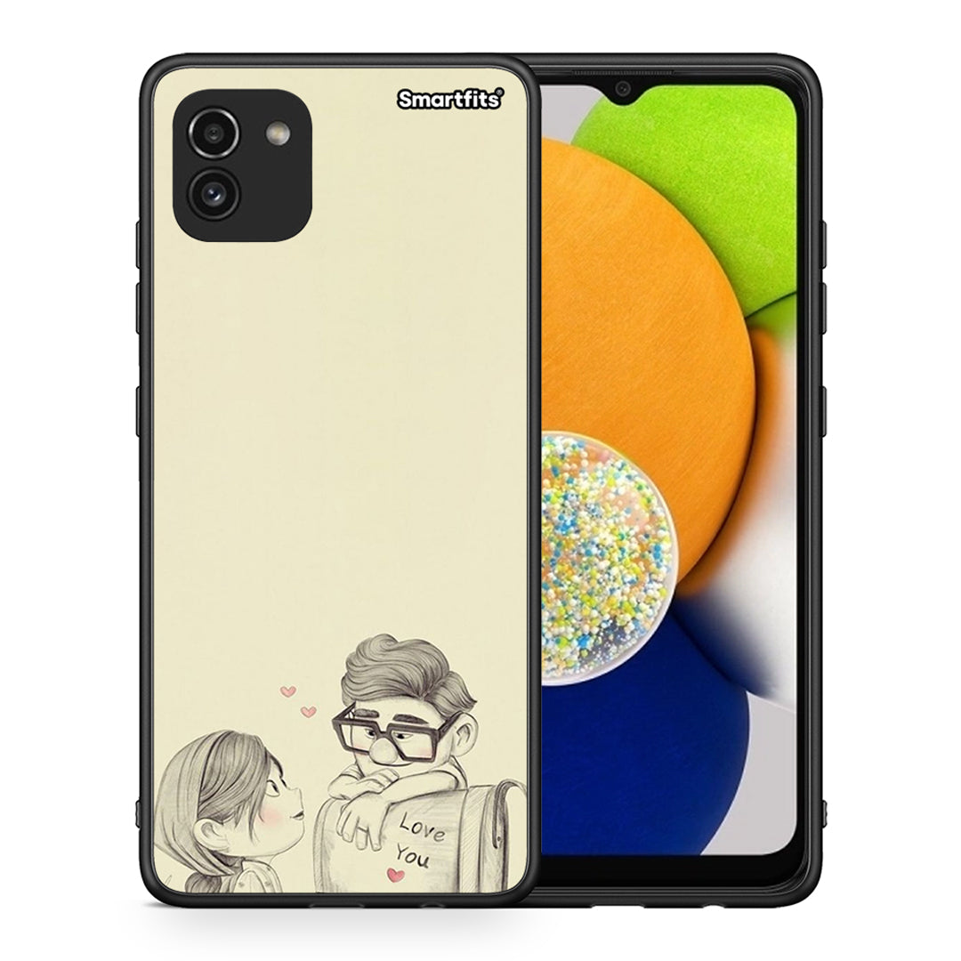 Θήκη Samsung A03 Carl And Ellie από τη Smartfits με σχέδιο στο πίσω μέρος και μαύρο περίβλημα | Samsung A03 Carl And Ellie case with colorful back and black bezels