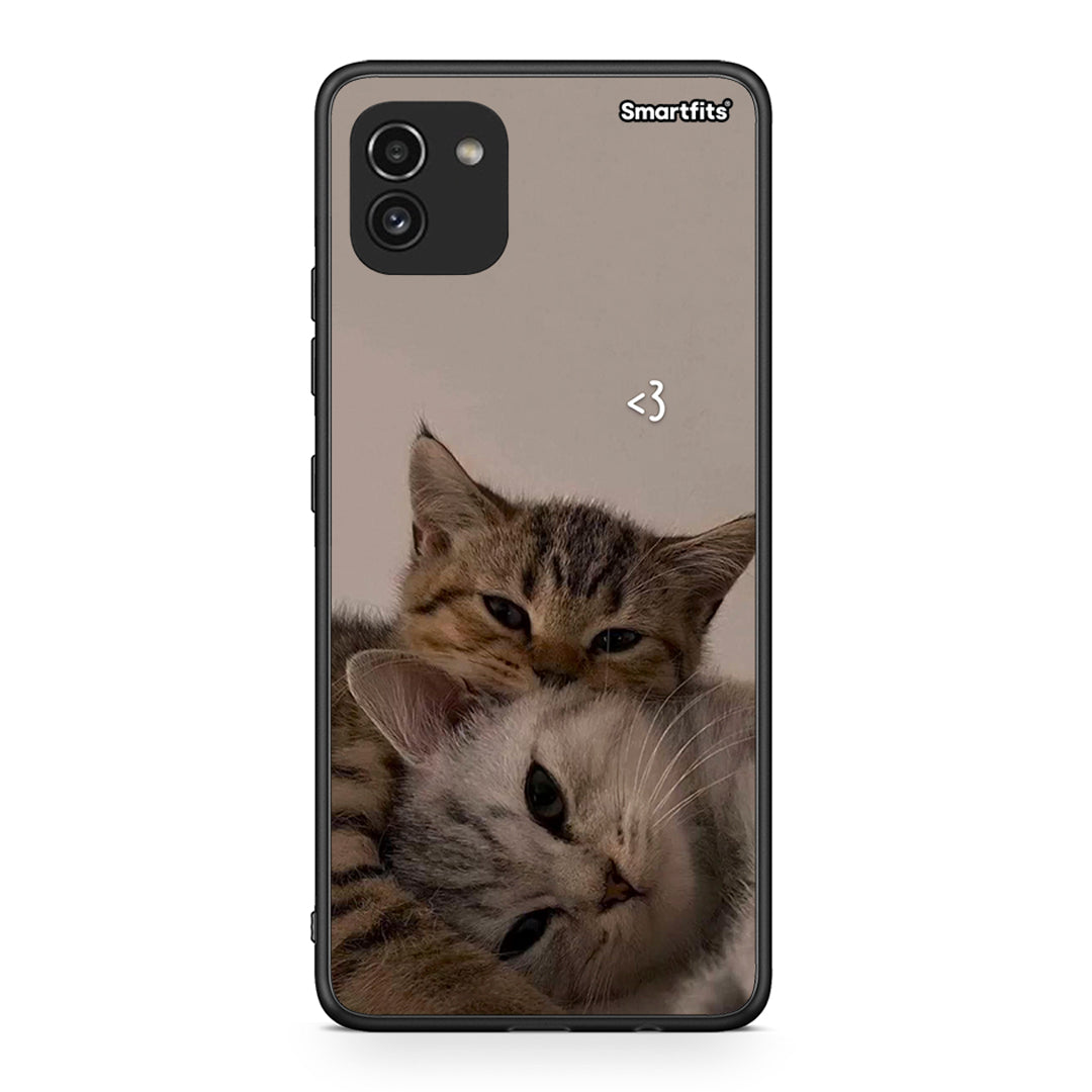 Samsung A03 Cats In Love θήκη από τη Smartfits με σχέδιο στο πίσω μέρος και μαύρο περίβλημα | Smartphone case with colorful back and black bezels by Smartfits