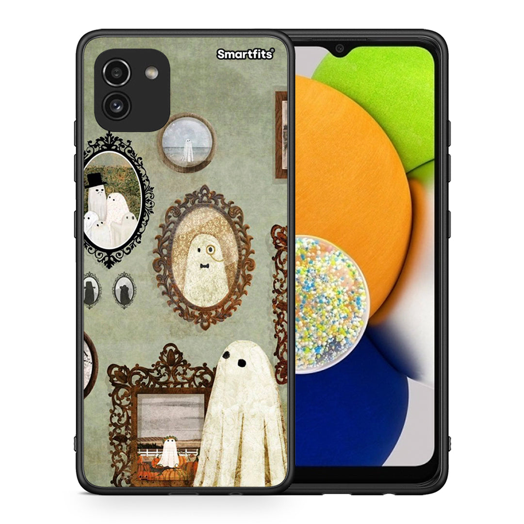 Θήκη Samsung A03 Halloween Ghost Season από τη Smartfits με σχέδιο στο πίσω μέρος και μαύρο περίβλημα | Samsung A03 Halloween Ghost Season case with colorful back and black bezels