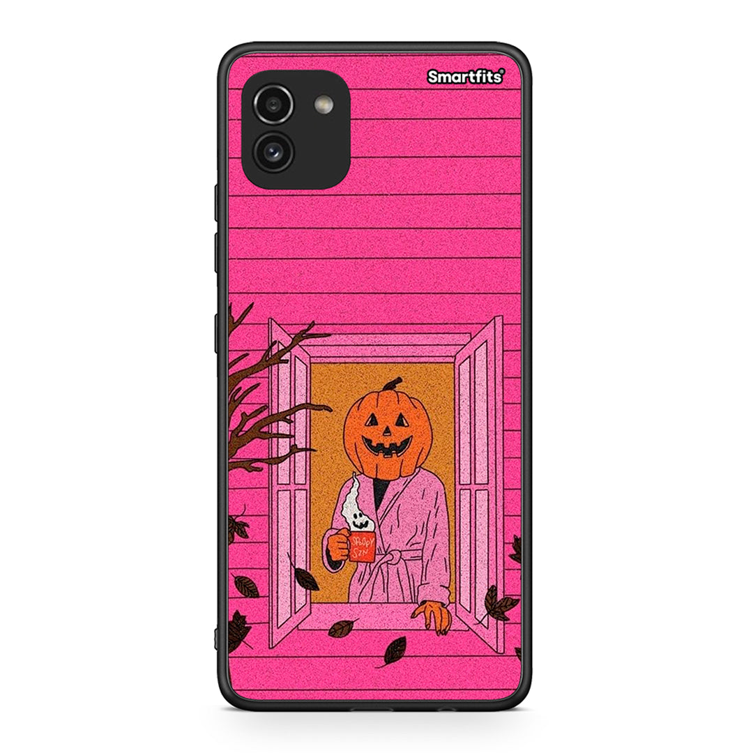 Samsung A03 Halloween Pumpkin Lady θήκη από τη Smartfits με σχέδιο στο πίσω μέρος και μαύρο περίβλημα | Smartphone case with colorful back and black bezels by Smartfits