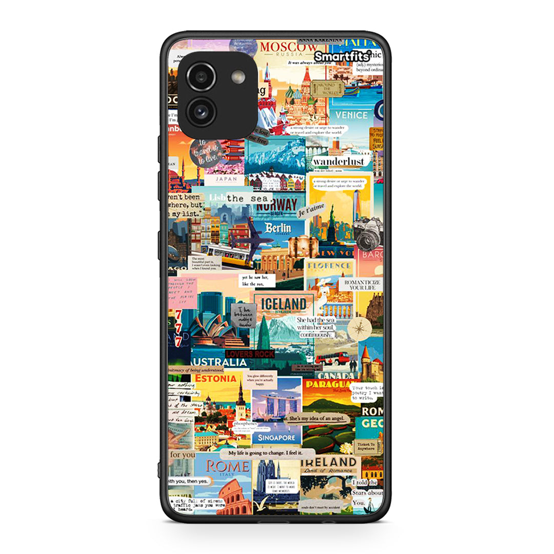 Samsung A03 Live To Travel θήκη από τη Smartfits με σχέδιο στο πίσω μέρος και μαύρο περίβλημα | Smartphone case with colorful back and black bezels by Smartfits