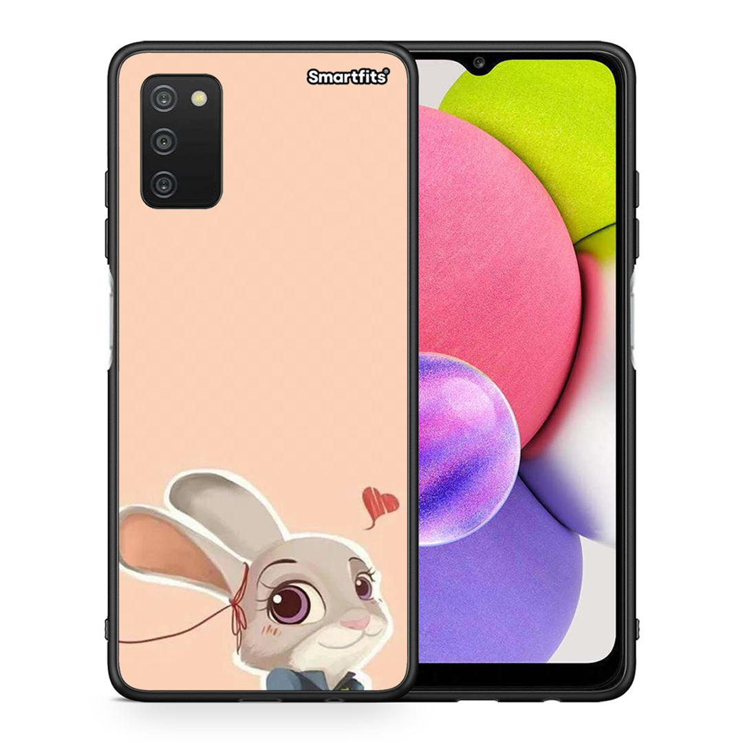 Θήκη Samsung A03s Nick Wilde And Judy Hopps Love 2 από τη Smartfits με σχέδιο στο πίσω μέρος και μαύρο περίβλημα | Samsung A03s Nick Wilde And Judy Hopps Love 2 case with colorful back and black bezels