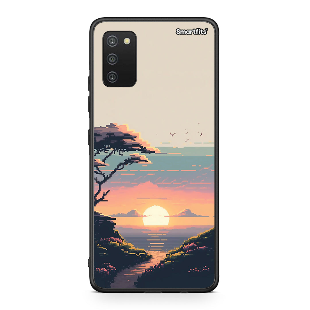 Samsung A03s Pixel Sunset θήκη από τη Smartfits με σχέδιο στο πίσω μέρος και μαύρο περίβλημα | Smartphone case with colorful back and black bezels by Smartfits