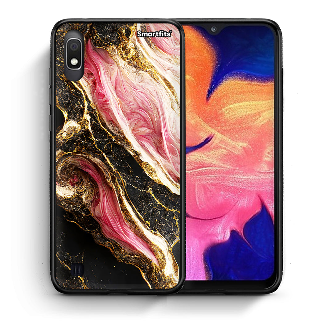 Θήκη Samsung A10 Glamorous Pink Marble από τη Smartfits με σχέδιο στο πίσω μέρος και μαύρο περίβλημα | Samsung A10 Glamorous Pink Marble case with colorful back and black bezels