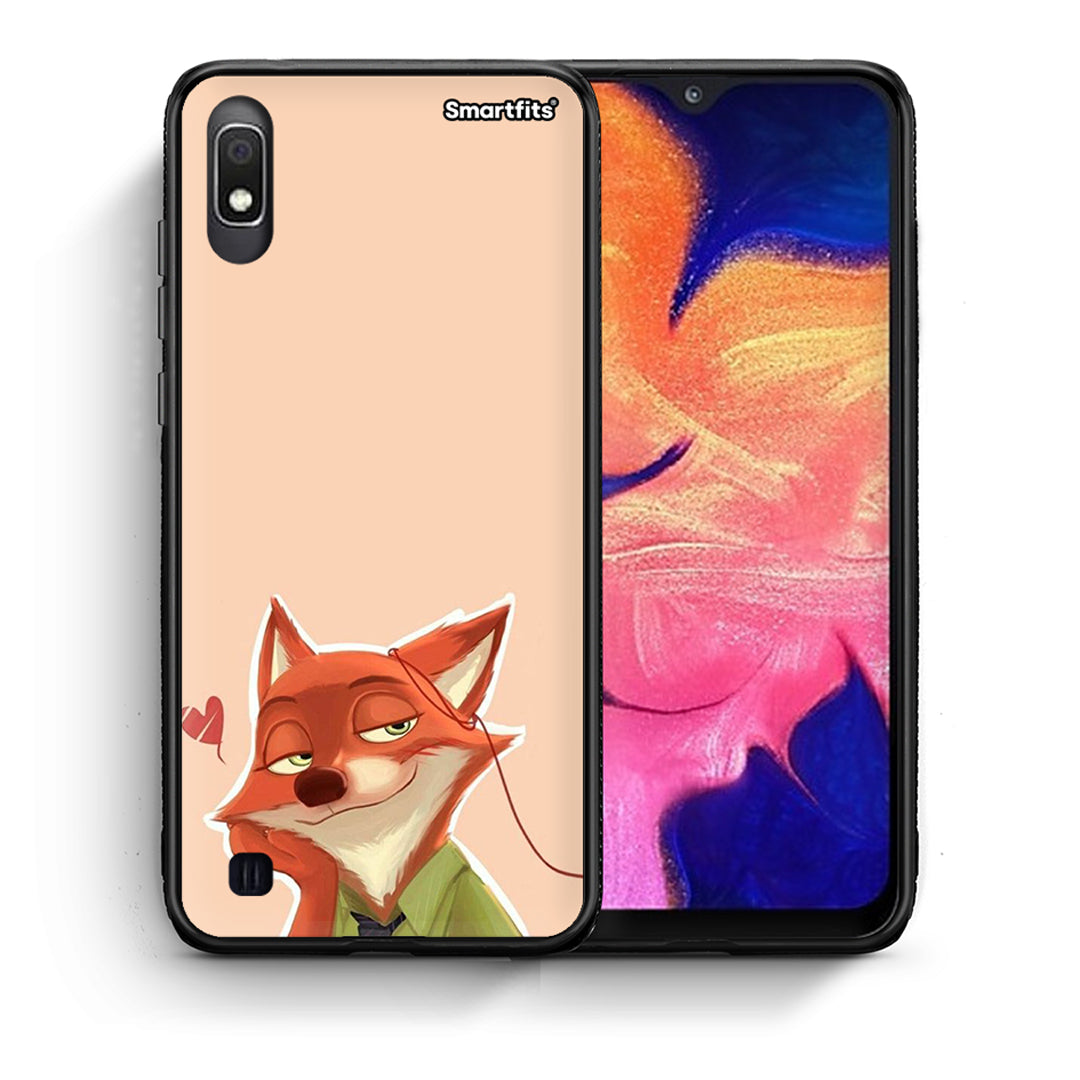 Θήκη Samsung A10 Nick Wilde And Judy Hopps Love 1 από τη Smartfits με σχέδιο στο πίσω μέρος και μαύρο περίβλημα | Samsung A10 Nick Wilde And Judy Hopps Love 1 case with colorful back and black bezels