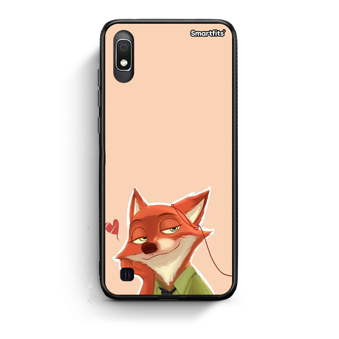 Samsung A10 Nick Wilde And Judy Hopps Love 1 θήκη από τη Smartfits με σχέδιο στο πίσω μέρος και μαύρο περίβλημα | Smartphone case with colorful back and black bezels by Smartfits