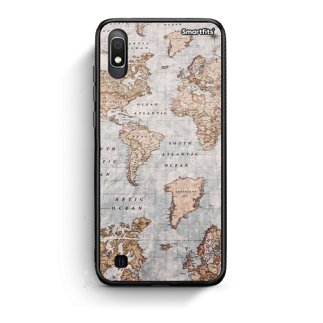 Samsung A10 World Map Θήκη από τη Smartfits με σχέδιο στο πίσω μέρος και μαύρο περίβλημα | Smartphone case with colorful back and black bezels by Smartfits