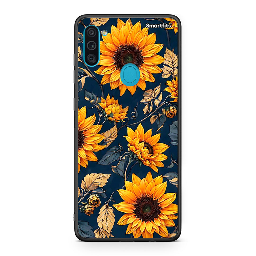 Samsung A11 / M11 Autumn Sunflowers Θήκη από τη Smartfits με σχέδιο στο πίσω μέρος και μαύρο περίβλημα | Smartphone case with colorful back and black bezels by Smartfits