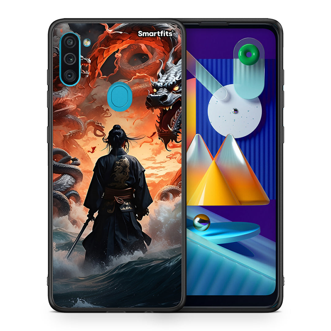 Θήκη Samsung A11/M11 Dragons Fight από τη Smartfits με σχέδιο στο πίσω μέρος και μαύρο περίβλημα | Samsung A11/M11 Dragons Fight case with colorful back and black bezels