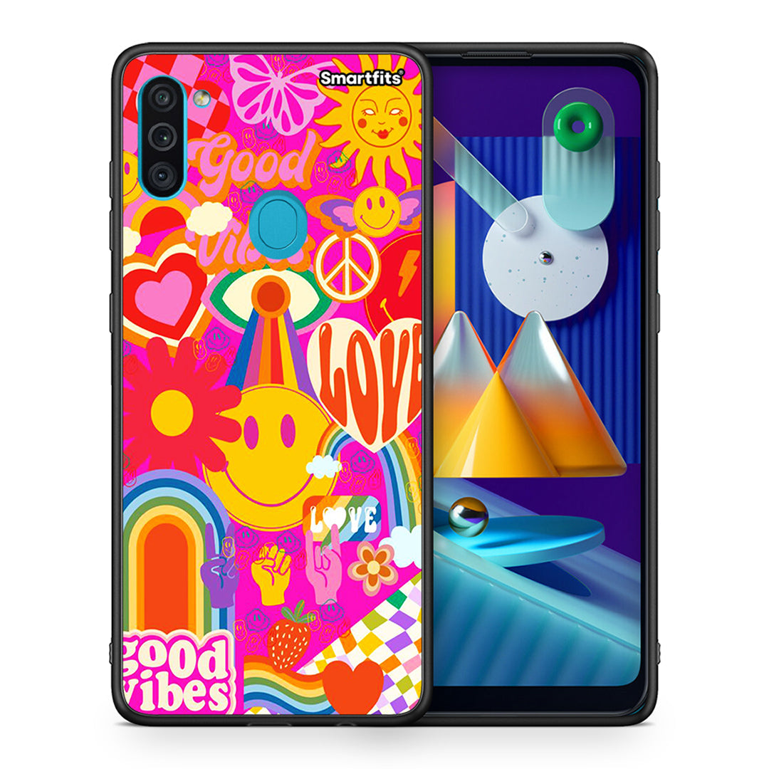 Θήκη Samsung A11/M11 Hippie Love από τη Smartfits με σχέδιο στο πίσω μέρος και μαύρο περίβλημα | Samsung A11/M11 Hippie Love case with colorful back and black bezels