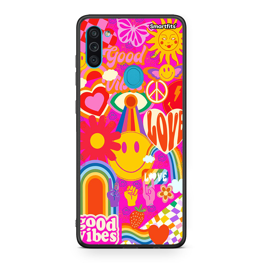 Samsung A11/M11 Hippie Love θήκη από τη Smartfits με σχέδιο στο πίσω μέρος και μαύρο περίβλημα | Smartphone case with colorful back and black bezels by Smartfits