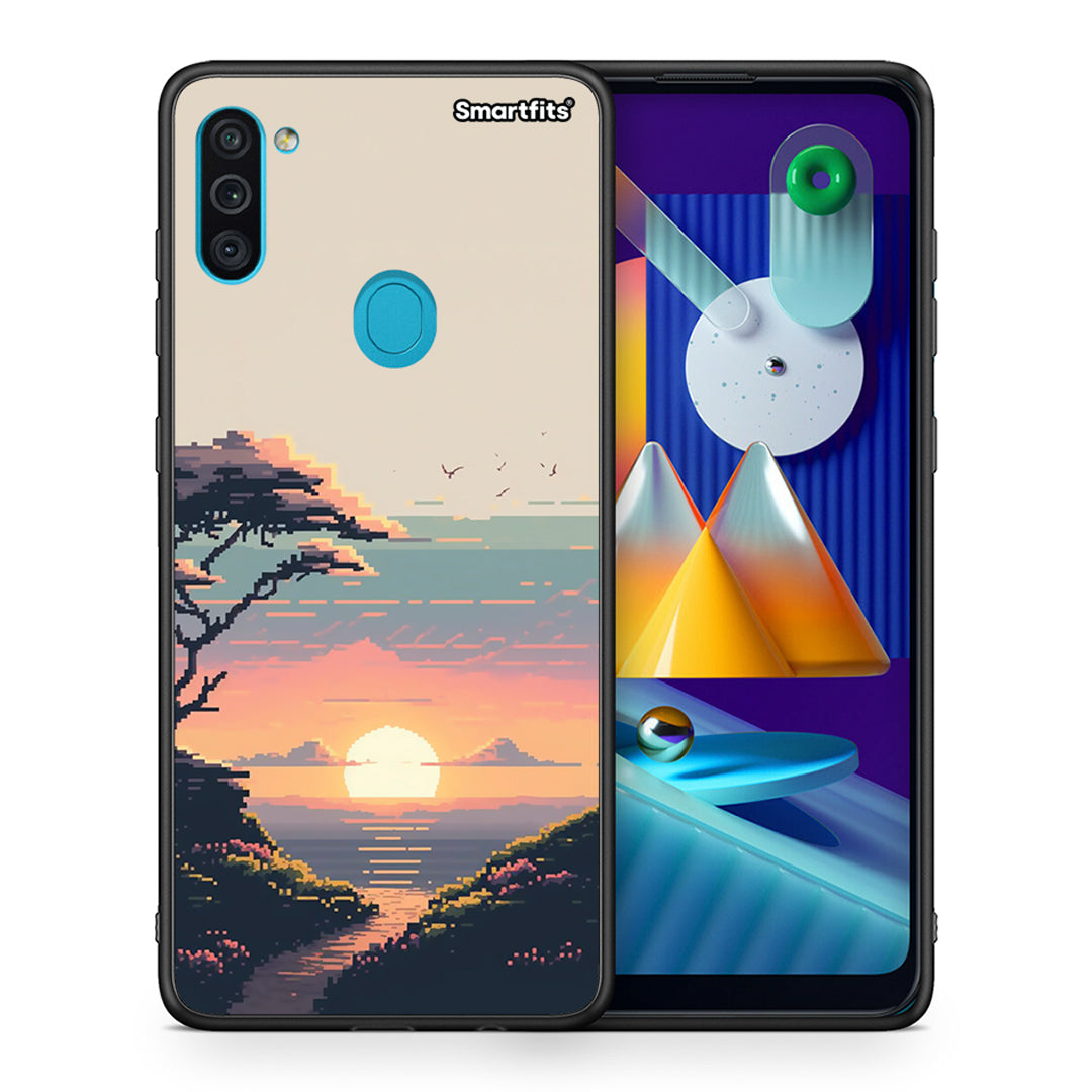 Θήκη Samsung A11 / M11 Pixel Sunset από τη Smartfits με σχέδιο στο πίσω μέρος και μαύρο περίβλημα | Samsung A11 / M11 Pixel Sunset case with colorful back and black bezels