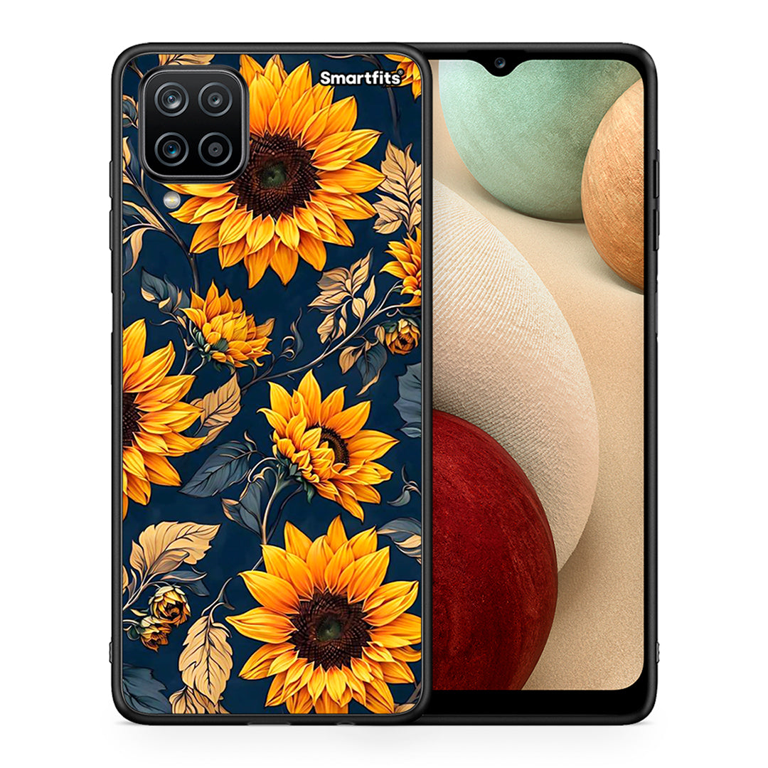 Θήκη Samsung A12 Autumn Sunflowers από τη Smartfits με σχέδιο στο πίσω μέρος και μαύρο περίβλημα | Samsung A12 Autumn Sunflowers case with colorful back and black bezels